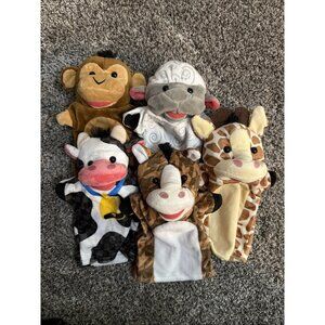 Melissa & Doug Set Of 5 Farm Friends Hand Puppets Cow Lamb Giraffe Monkey